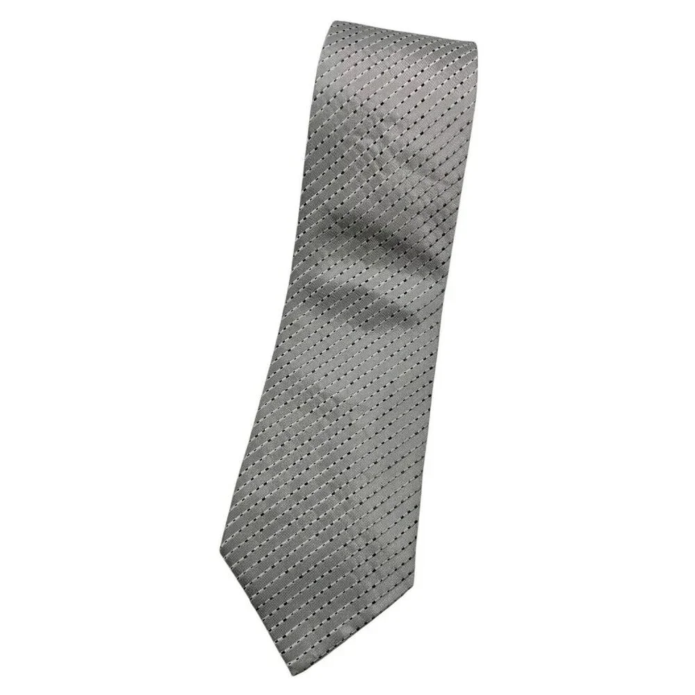 KENZO Men's 100% Silk Necktie LUXURY Gray Silver Striped Geometric W:3.7" EUC - Picture 1 of 4